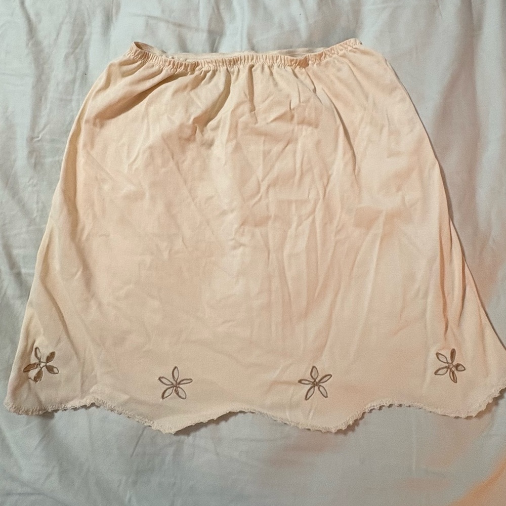 Vintage Bali Cream A-Line Skirt with Floral Accents
